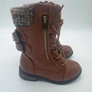 Toddler Girl Size 8C Boutique Brown Combat Boots with Knit Cuff - Picture 1 of 5