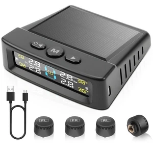 Wireless Car Tire Pressure Monitoring System Solar LCD TPMS 4 External Sensors - Picture 1 of 11
