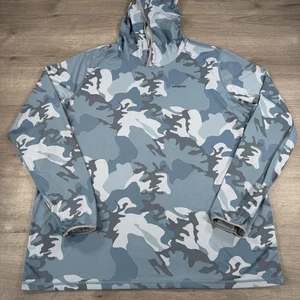 Patagonia Hoodie Herren XL blau grau Camo Print Recycled Polyester Sun Hoody 52124 - Bild 1 von 13