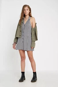 Urban Outfitters mini Halter Dress Button Collared Mini Dress Size L UK 12 grey - Picture 1 of 14