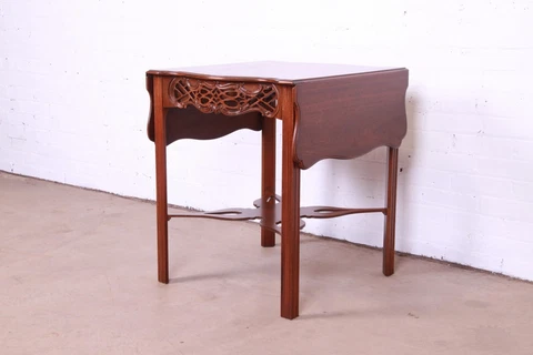 Baker Furniture Historic Charleston Chippendale Carved Mahogany Tea Table Cover