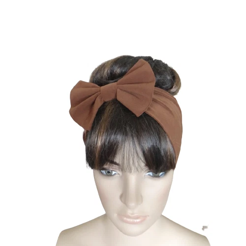深色咖啡蝴蝶结头带 发带 头巾 弹力发膜 遮发 — 第 1/1 张图片