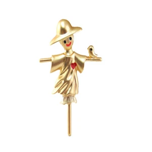 Gold tone scarecrow and bird brooch / pin, great accessory! - Picture 1 of 5