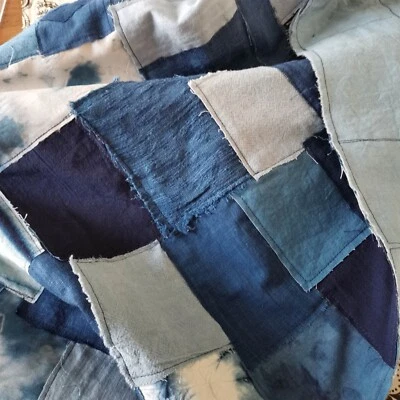 Patchwork Indigo cotton fabric scrap hand made patwork fabric assorted cotton - Image 1 of 4