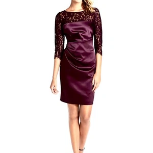 Eliza J Lace & Satin Sheath Dress Sz 6 Draped Front Keyhole Back Zip - Picture 1 of 16