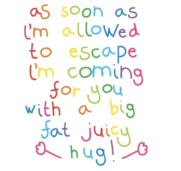 Divertida tarjeta de bloqueo autoaislamiento virus cuarentena abrazo amigo hermana madre diversión Foto 1 de 4