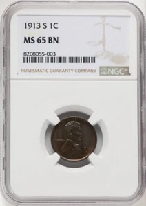 1913-S Lincoln Cent 1C MS65 Brown NGC - Picture 1 of 2
