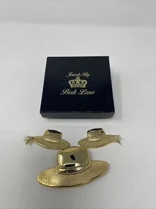 Vintage Jewels by PARK LANE Gold Tone Cowboy Hat Earrings & Matching Pin - Picture 1 of 3