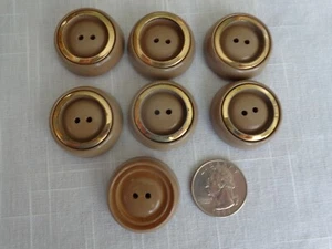 Large Tan/Light Brown 7 Vintage 2 holed Buttons with Metal Ring (#3675) - Picture 1 of 4
