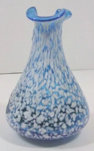 Handblown Splattered Blues and White Vase 4 1/2 inch - Picture 1 of 4