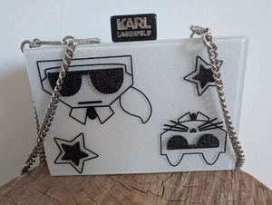 Seltene Karl Lagerfeld Tasche Clutch Weiß Glitzer - Bild 1 von 8