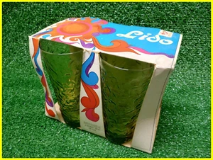 Vintage Anchor Hocking Lido Milano Avocado Green Crinkle 6.5” Tumblers Set of 4 - Picture 1 of 11