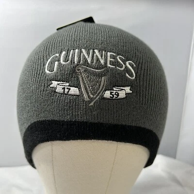NUEVO Gorro Guinness Plateado Bordado Logo Bordado Borde Negro OSFA De La Cervecería Foto 1 de 4