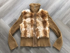 Jennyfer J Rabbit Fur Zip Up Knit Cardigan Sweater Jacket Size M - Picture 1 of 8