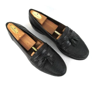 NORDSTROM Kappa Loafer Black Woven Leather Tassel Slip On Size 10.5 W - Picture 1 of 17
