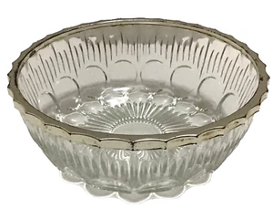 Vtg France Crystal Starburst Thumbprint Bowl Silverplate Rim 9in Diameter MCM - Picture 1 of 8