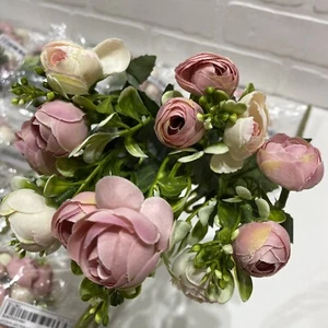 NEW  Lot of 10 - Dozen Bouquet Artificial Pink Rose Buds Flowers Realistic Decor - Picture 1 of 3