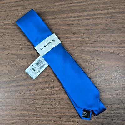 Geoffrey Beene NWT Men's 100% Polyester Tie Royal Blue Satin Solid MSRP $55 - Image 1 of 4