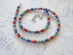 Carolyn Pollack Sterling Turquoise Coral Lapis Lazuli Beaded Necklace CP59T - Picture 1 of 6