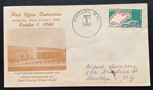 1966 POST OFFICE DEDICATION WHEELING WEST VIRGINIA CATCHET EVENT COVER VF #2 - Picture 1 of 2