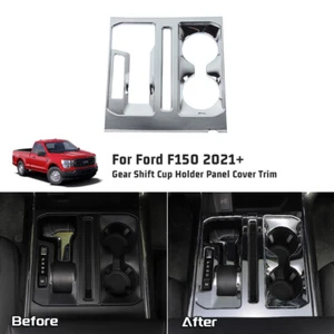 Chrome Center Console Gear Shift Cup Holder Panel Cover Trim For Ford F150 2021+ - Foto 1 di 12