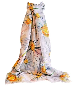 Bufanda amarilla margarita bordes crudos bufanda suave transparente bufanda de verano 180 x 50 cm pañuelo en la cabeza - Imagen 1 de 1