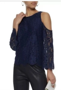 Joie Blouse Blue Lace Cold Shoulder Long Sleeve Nylon Cotton Blend Size S NWOT - Picture 1 of 7
