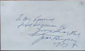 JACK DEMPSEY AUTOGRAPHED inscr 3" x 5" index card 1973. BOXING HEAVYWEIGHT CHAMP - Picture 1 of 1