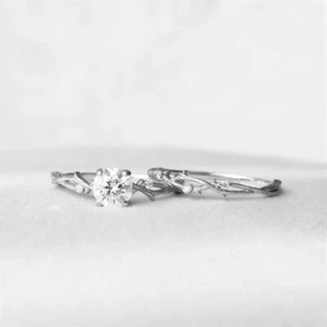 1.30Ct White Round Cut Moissanite Engagement Wedding Bridal Ring Set 925 Silver - Picture 1 of 6