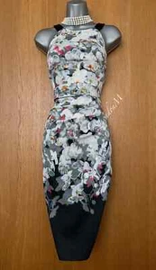 Karen Millen UK 12 Stretch Satin Blurred Photographic Floral Print Lace Dress 40 - Bild 1 von 10