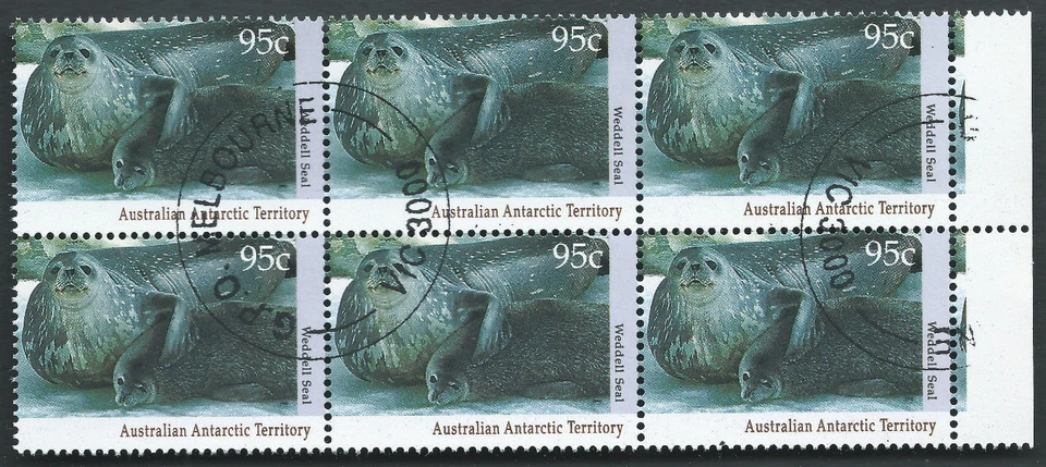 1992 AAT Australian Antarctic Territory Wildlife 95c Weddell Seal Block 6 CTO - Image 1 of 1