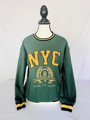 Sudadera Rue 21 para mujer NYC, Nueva York sin dormir pequeña S verde y amarilla Foto 1 de 4