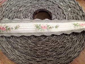 vintage embroidered rayon 1940s trim 1" ribbon silk scallop 1yd made in France - Picture 1 of 5