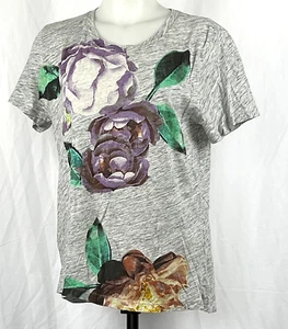 J. Crew T-Shirt grau Blumenmuster S/S Baumwolle Damen L - Bild 1 von 2