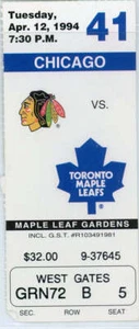 Chicago Blackhawks vs. Toronto Maple Leafs Ticket Maple Leaf Gardens 1994 - Picture 1 of 1