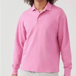 New Outdoor Voices Mens Large Rugby Long Sleeve Polo Shirt Bubblegum Pink Cotton - Picture 1 of 10