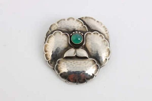 Georg Jensen 925 Silber Stiefmütterchen Brosche mit grünem Akzent Stein (14,03g) - Bild 1 von 3
