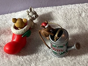 Christmas ornaments set of 2 mice in stocking & mouse on watering can PO8619 - Picture 1 of 5