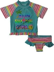 Toddler Girls Sun Shine Girl Winking Emoji 2-Pc Rash Guard Swimming Suit - Picture 1 of 1