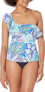 Profile By Gottex Standard Tropic Boom One Shoulder Ruffle Tankini TOP size 8 - Picture 1 of 4