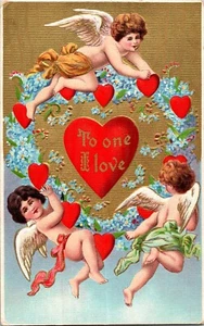 A uno amo amorini cherubini non dimenticarmi corona San Valentino cartolina in rilievo - Foto 1 di 2