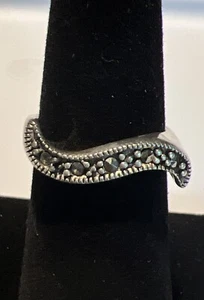 Sterling Silber 925 Markasit Ring geschwungen Welle Größe 5 1/4 - Bild 1 von 7