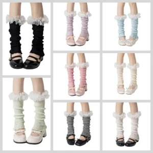 Women Teen Girl Lace Ruffle Below Knee Lace Dress Long Socks Ballet Calf Sook. - Picture 1 of 17