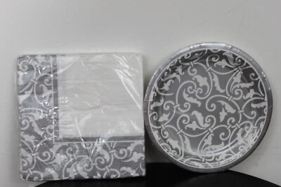 PRATOS E GUARDANAPOS PARA 8 prata aniversário festa de casamento adulto - Imagem 1 de 3