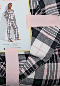 Victoria's Secret Flannel PJ Pajama Set Pink/Black/White Silver Plaid S/P