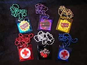YOUR CHOICE of 1 "CONDOM POUCH HOLDER" MARDI GRAS NECKLACE BEADS FUN GAG ITEM - Picture 1 of 12
