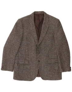 HARRIS TWEED Mens 2 Button Blazer Jacket UK 38 Medium Brown Check Wool DX22 - Picture 1 of 4