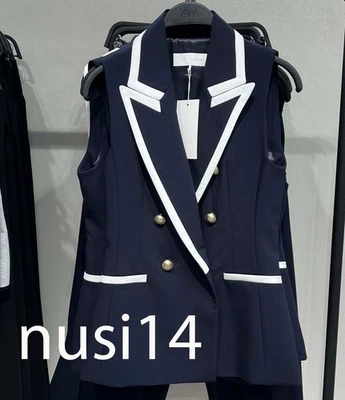 ZARA NUEVO CHALECO MUJER CONTRASTE RIBETE AZUL MARINO XS-XL 8144/656/401 Foto 1 de 2