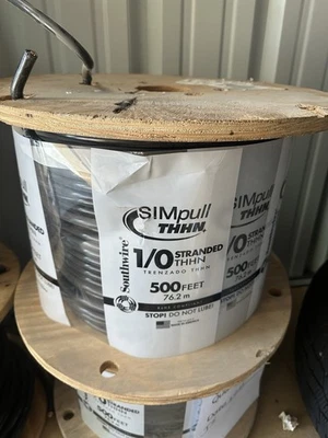 100’ Southwire 1/0 AWG Copper Wire SIMpull THHN Black - Image 1 of 3