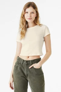 BELLA + CANVAS Damen Beige Baby T-Shirt Small Micro Rib Creme Crop Top - Bild 1 von 8